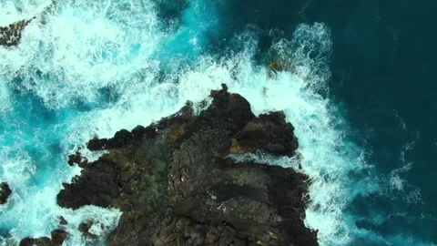 Amazing top view of the waves crushing on rocky shore. Costa de Acentejo Stock Footage 164855576