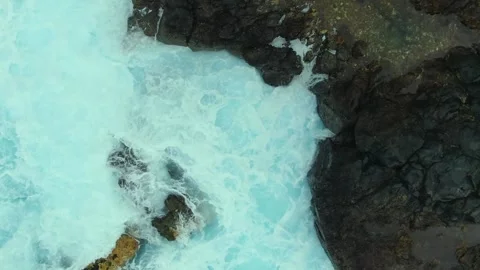 Amazing top view of the waves crushing on rocky shore. Costa de Acentejo Stock Footage 164855647