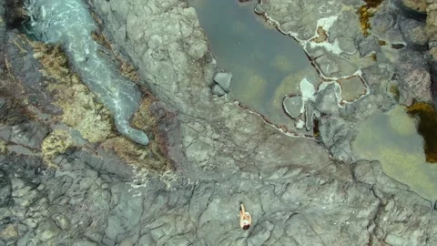 Amazing top view of the waves crushing on rocky shore. Costa de Acentejo Stock Footage 164855741