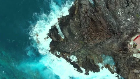 Amazing top view of the waves crushing on rocky shore. Costa de Acentejo Stock Footage 164855790
