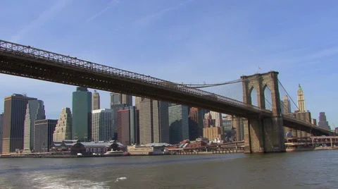 Amazing underneath  Brooklyn Bridge view from boat ride HD Stock Footage 41170936