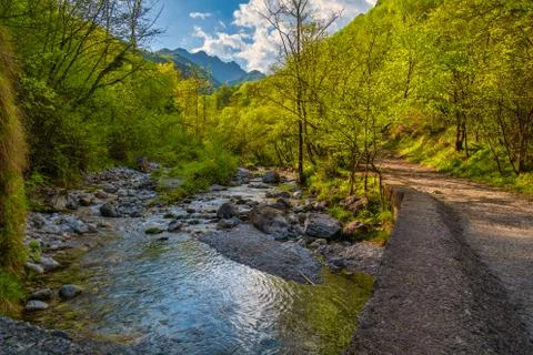 Amazing Vertova river at sunset 写真素材