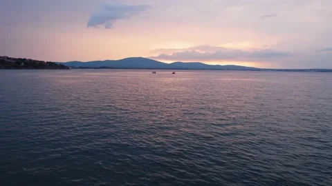 Amazing Vibrant Sunset Fly Through Reveal Jetski Coast Rich Life Friends Family Stock Footage 235660101