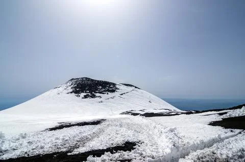 Amazing view from above the mount Etna Volcano craters in the Catania city,.. Stock Photos