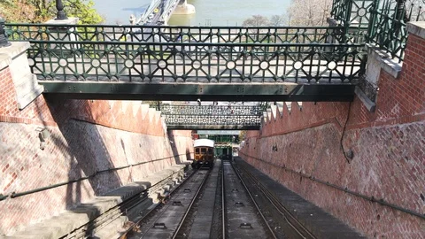 The amazing view on the Budapest from the funicular cabin Stock Footage 106814013
