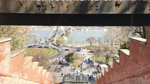 The amazing view on the Budapest from the funicular cabin Stock Footage 106814163