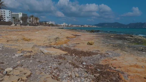 An amazing view of Cala Millor beach, A patch of white clouds on blue sky Stock Footage 118294754