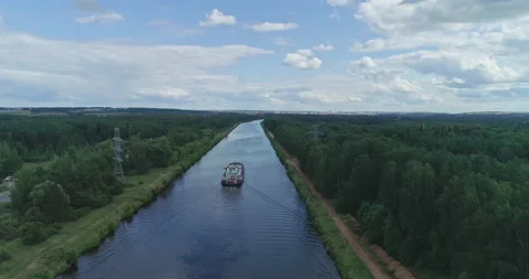 Amazing View of Cargo Ship on River. Industry cargo ship Stock Footage 157834962