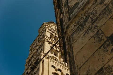 Amazing view of a cathedral in Split old town in a sunny day. Travel destin.. Stock Photos