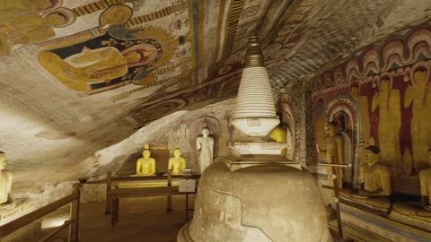 Amazing view of Dambulla Cave Temple ancient Buddhist complex in Sri Lanka. Stock Footage 345847044