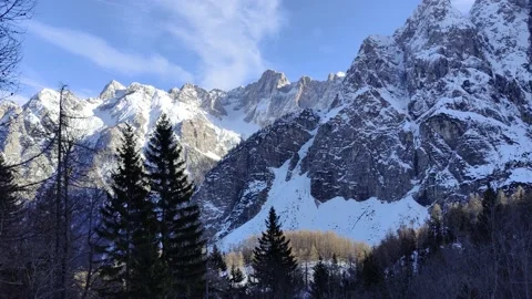 Amazing view of different mountain peaks with snow during winter Stock Footage 230178032