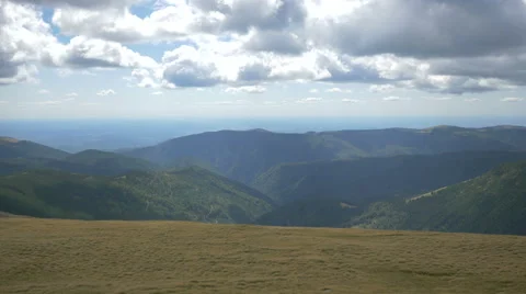Amazing view of dried fields, green valleys and mountains on Transalpina Video stock 57791074