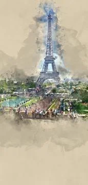 Amazing view to Eiffel Tower from Trocadero in Paris Stock-Illustration