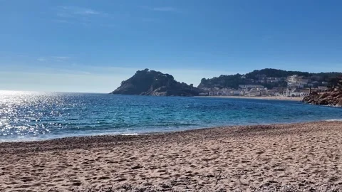 Amazing view to empty paradise beach and rocks, 4K Stock Footage 265521881