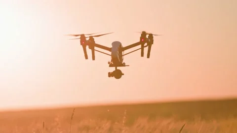 Amazing view of flying copter drone scanning agricultural landscape harvest Stock Footage 202988026