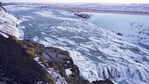 Amazing view of Gullfoss Waterfall Stock Footage 87493832