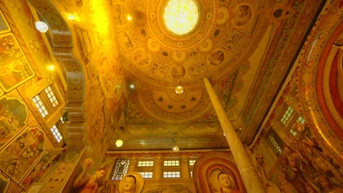 Amazing view of an interior design of   Buddhist Temple Stock Footage 107537276