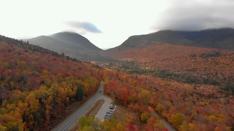 Amazing view of Kancamagus Highway in New Hampshire during Foliage season USA Stock Footage