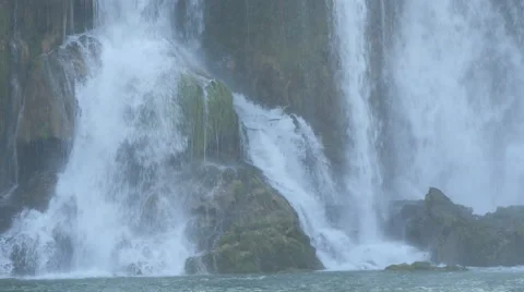 Amazing view of Kravice waterfall falling with power seen through mist Stock Footage 60382816