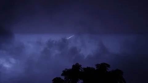 Amazing view of lightning in the night slow motion Stock Footage 96483794