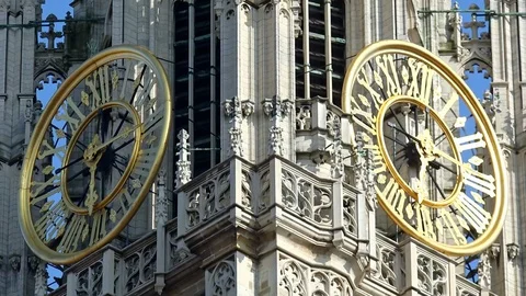 Amazing view of main tower of Cathedral of Our Lady, Antwerp, Belgium Video stock 95363699