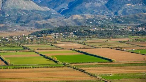 Amazing view of mountain and fields in Albania. Alps in Saranda Albania. farm Stock Photos