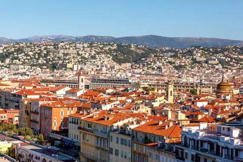 Amazing view of Nice from the observation deck of Castle Hill on the roofs of Stock Photos