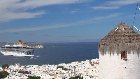 Amazing view of old windmill (Kato Mili) on Mykonos island. Greece Stock-Footage 114483024