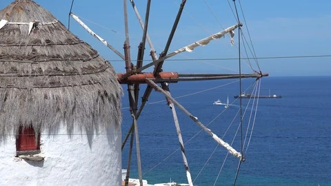 Amazing view of old windmill (Kato Mili) on Mykonos island. Greece Stock-Footage 114483491