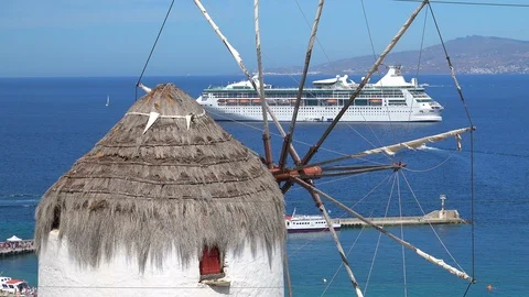 Amazing view of old windmill (Kato Mili) on Mykonos island. Greece Stock-Footage 114483635