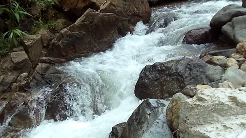 Amazing view of river stream and landscape flowing become small waterfall Stock Footage 123950726