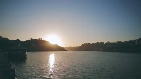 Amazing view of the river while the sun is setting Video stock 70398721