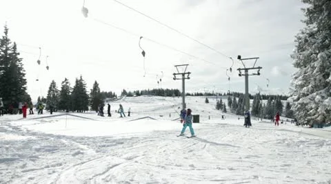 Amazing view at ski slope full of skiers Stock Footage 27879487