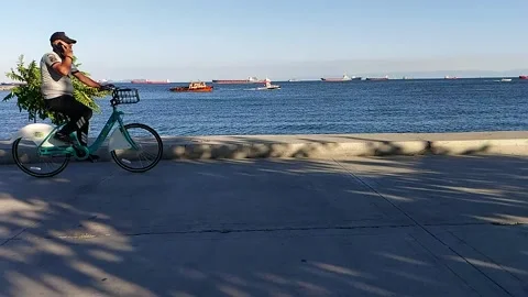 Amazing view with Slow motion cyclist Stock Footage 159237521