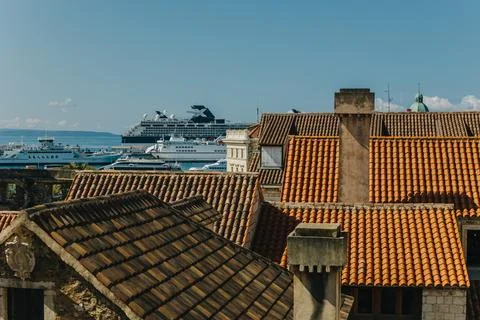 Amazing view of Split old town and Adriatic sea in a sunny day. Travel dest.. Stock Photos