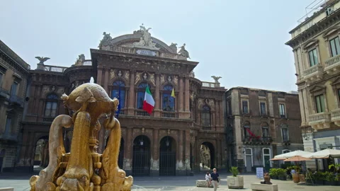 Amazing view of the Teatro Massimo Bellini and the fountain of the dolphins. Stock Footage 244343436