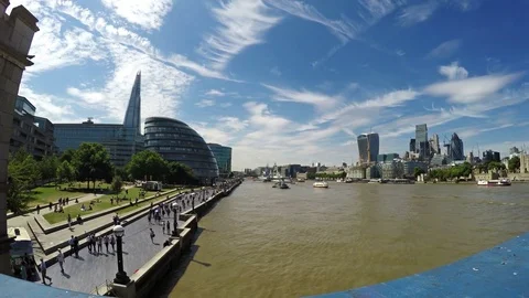Amazing view from Tower Bridge to The Shard, City Hall and London's Financial 스톡 동영상 79505724