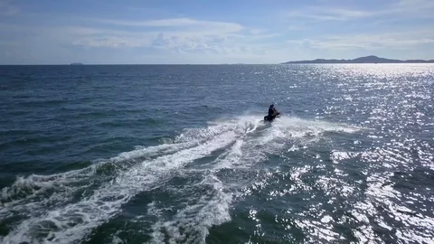 Amazing View of two men Jet Ski in Bangkok sea Stock Footage 122828372