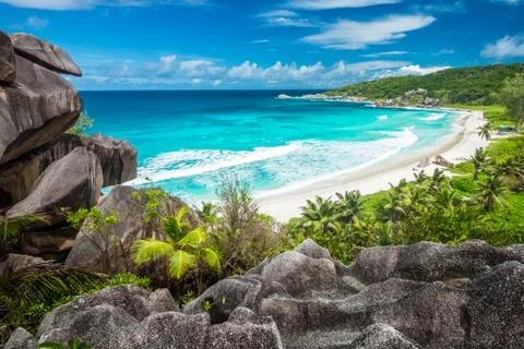 Amazing viewpoint on Seychelles Stock Photos