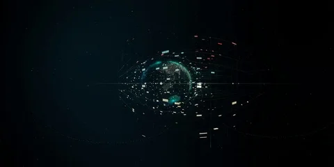 Amazing VR 360 3D Animation of Communication Network Arround Planet Earth Stock Footage 114665222