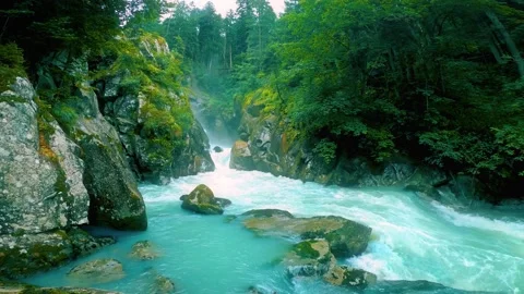 Amazing Waterfall. Forest cliffs with a roaring stream. Loop video, 4K Stock Footage 157306505