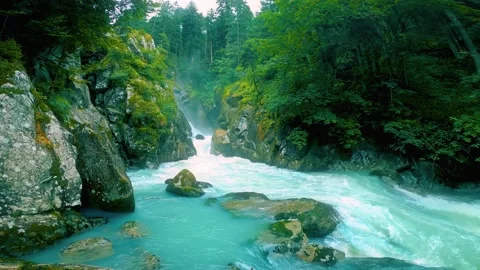 Amazing Waterfall. Forest cliffs with a roaring stream. Loop video, 4K 스톡 동영상 157306603