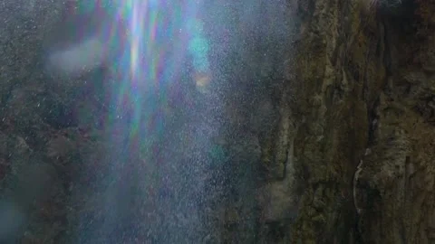 Amazing Waterfall Slow Motion View From Watersurface Against Sunlight Stock Footage 146328786