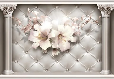 Amazing,3d,Wall,With,White,Lily イラスト素材