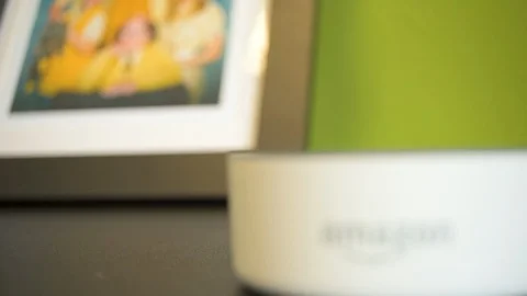 Amazon Alexa Lights Up Blue Stock Footage 111334051