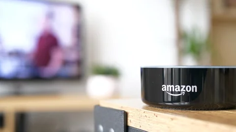 Amazon Alexa Smart Home Device Turns Off TV Video stock 126906662