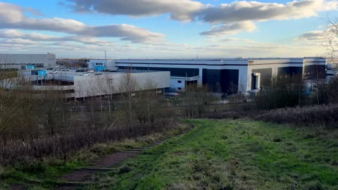 Amazon and Aldi warehouse near Bolton pan. Stockbeeldmateriaal 324901347