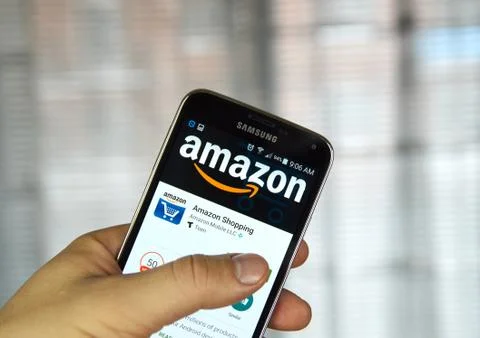 Amazon app on a cell phone. Stock Photos