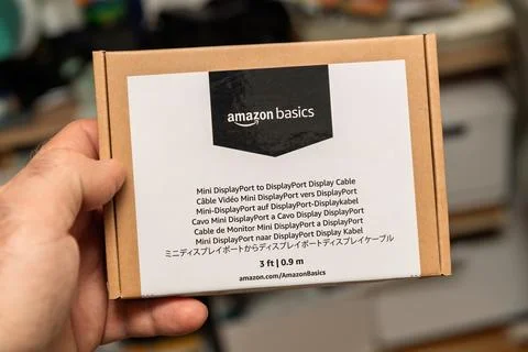 Amazon Basics DisplayPort Cable Packaging Stock Photos