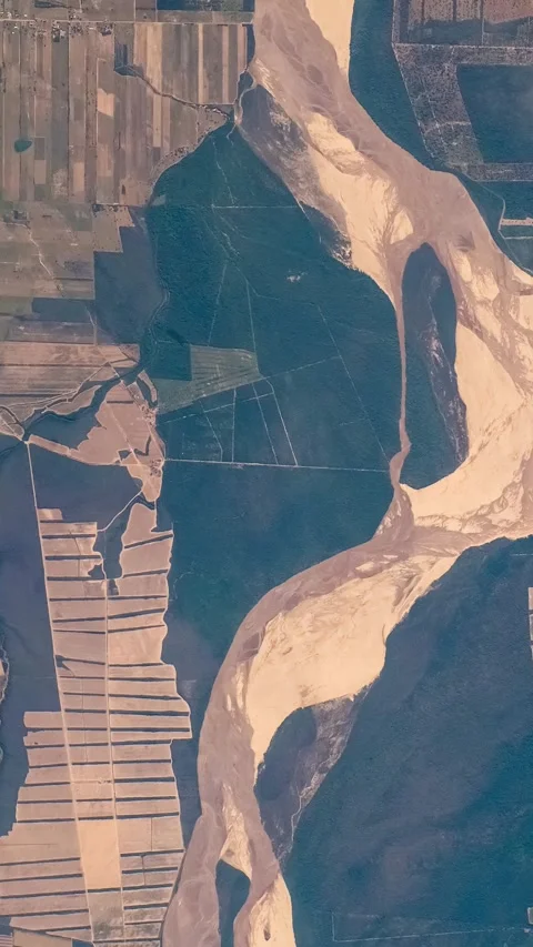 Amazon Basin River Meander Bolivia Rio Grande Aerial View Agricultural Fields Stock Footage 332736011